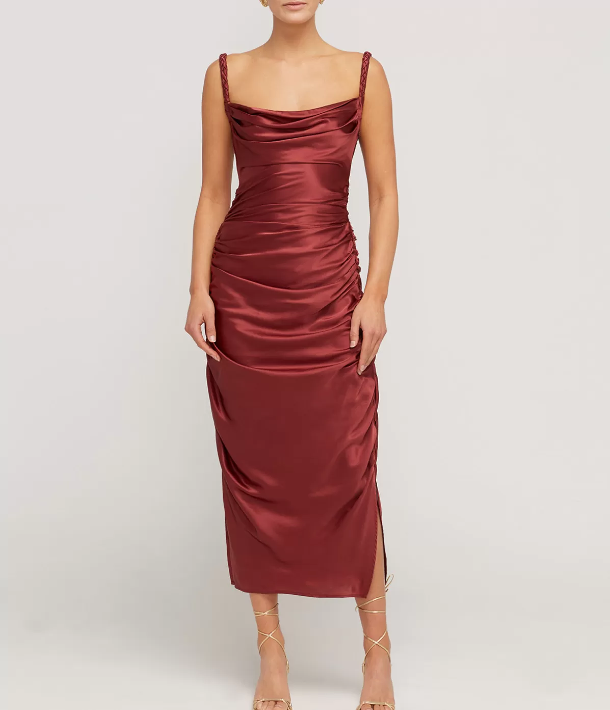 LEO LIN Rachel Cowl Neck Slip Dress in Burgundy Shop