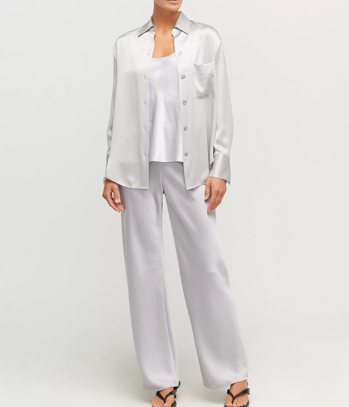 Vince Relaxed Long Sleeve Blouse in Silverstone Best Sale