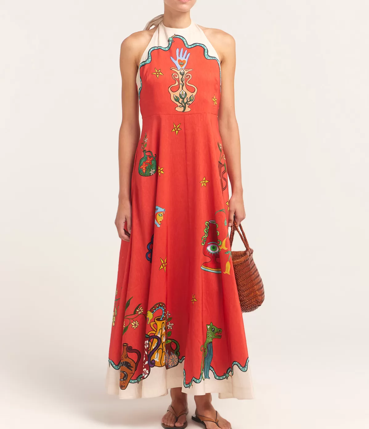 ALEMAIS Rose Halter Dress in Tangerine Clearance