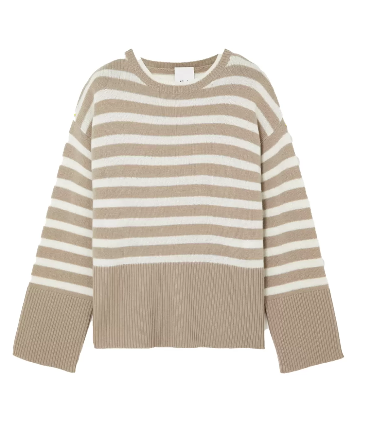 Allude Round Neck Wool and Cashmere Sweater in Sand Stripe Cheap