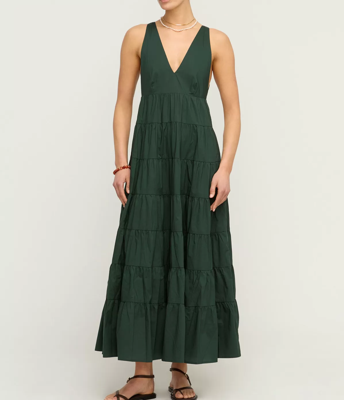 Bird and Knoll Ryan Tiered Maxi Dress in Forest Green Cheap