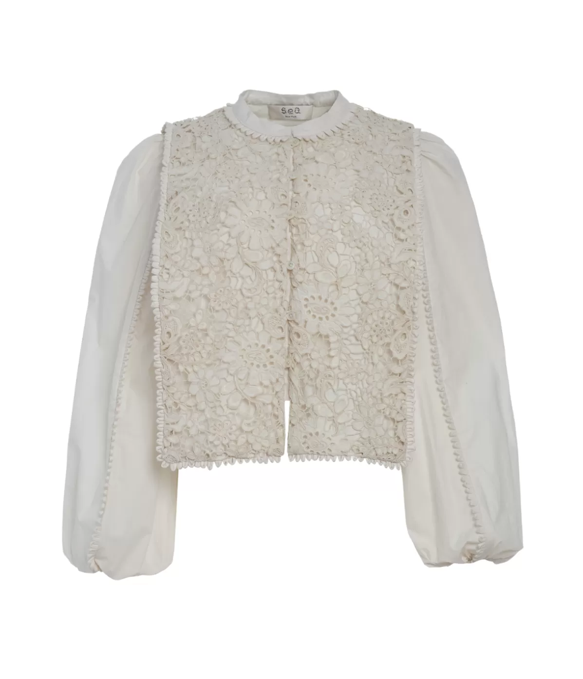 Sea NY Sabine Embroidery Long Sleeve Top in Cream Outlet