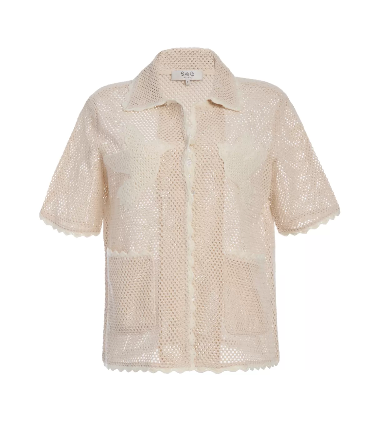 Sea NY Sally Crochet Short Sleeve Shirt in Tan Outlet