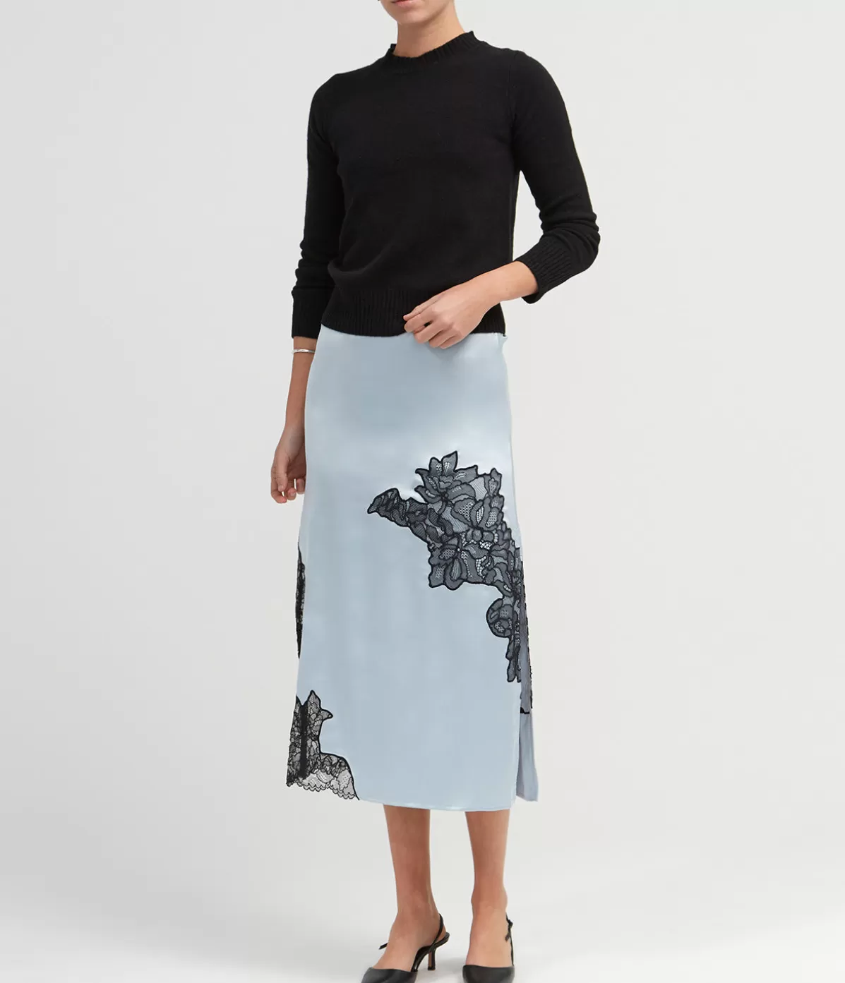 Ganni Satin Lace Skirt in Skyway Shop