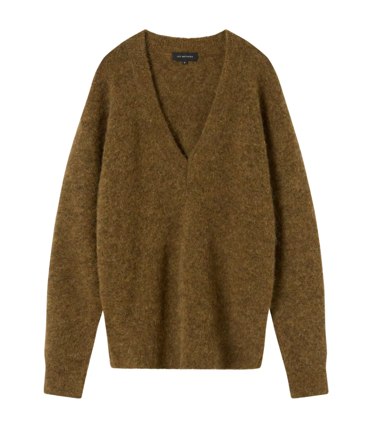 Lee Mathews Sawyer Longline V Neck Sweater in Tobacco Clearance