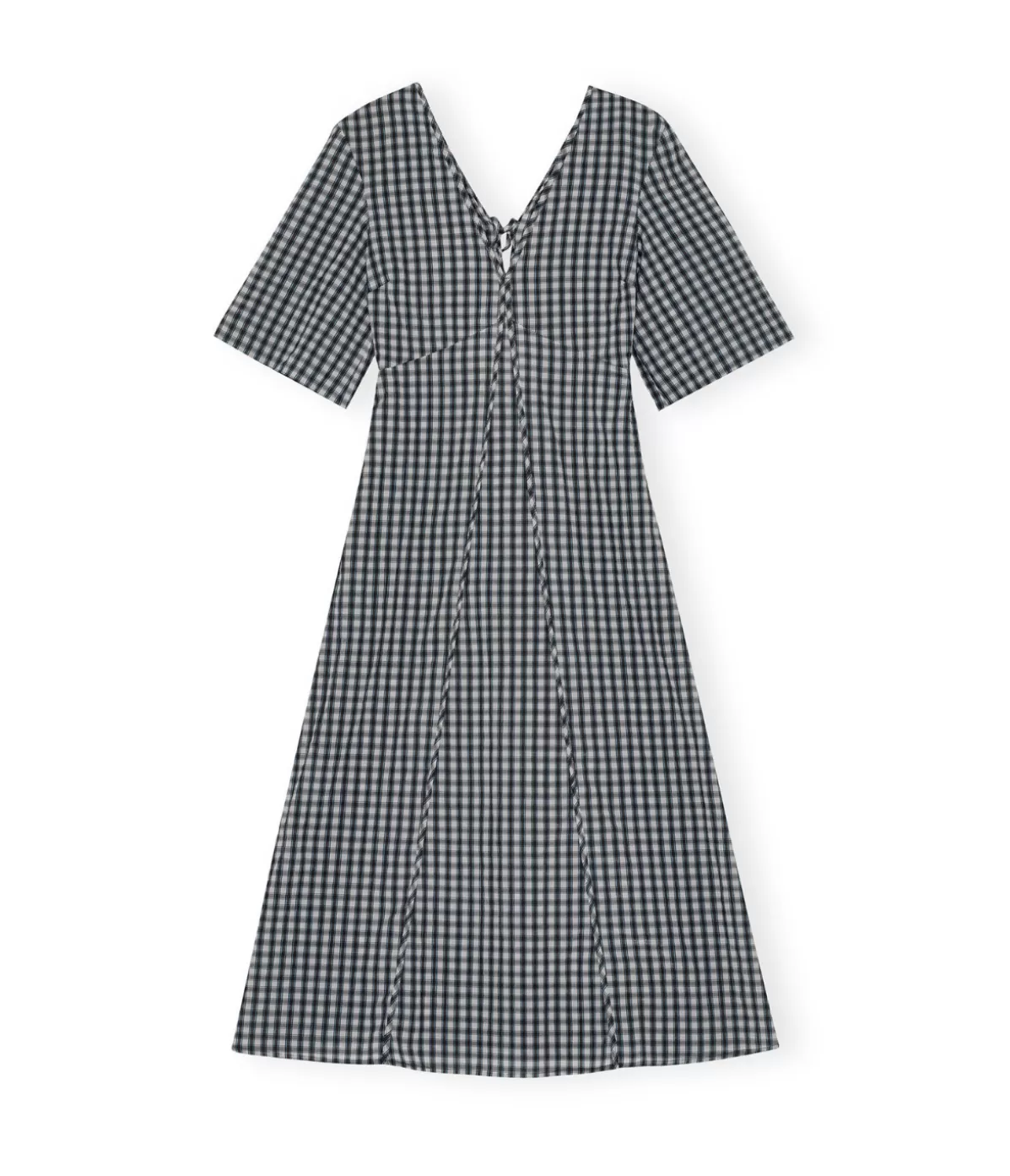 Ganni Seersucker Maxi Dress in Black and White Check Clearance