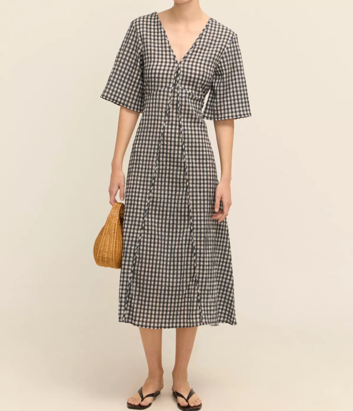 Ganni Seersucker Maxi Dress in Black and White Check Clearance