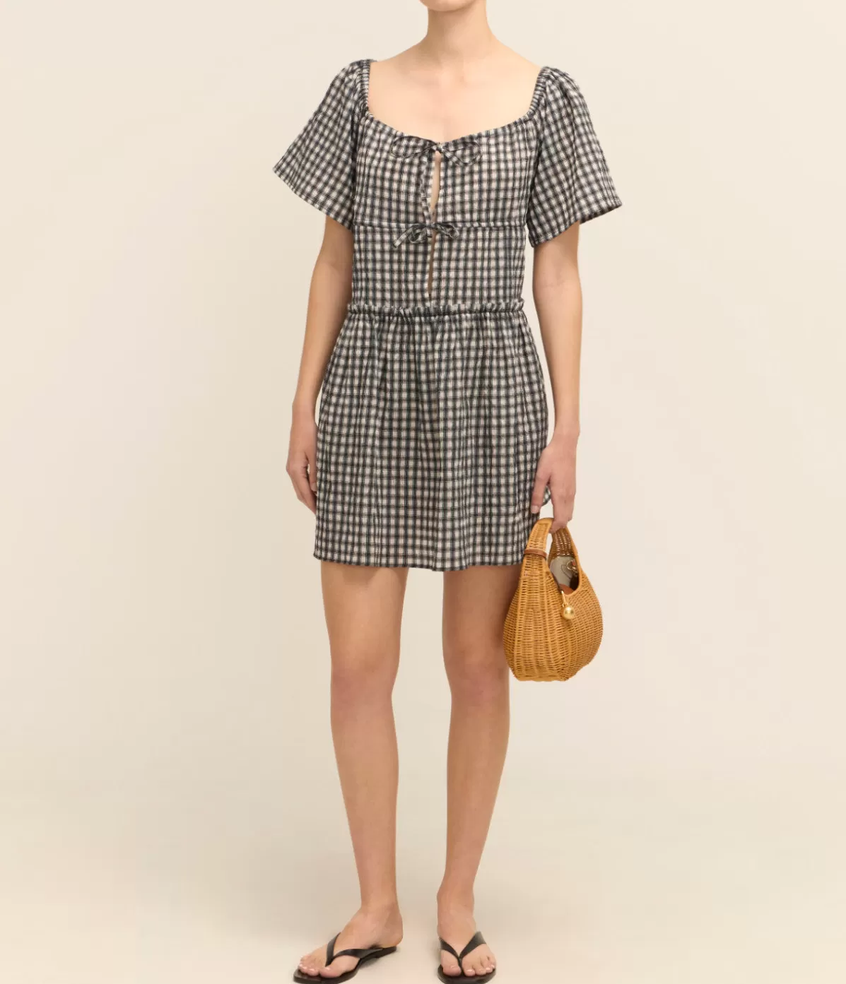 Ganni Seersucker Mini Dress in Black and White Check Discount