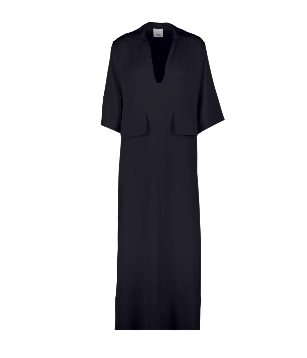 Allude Serafino V-Neck Silk Dress in Navy Fashion