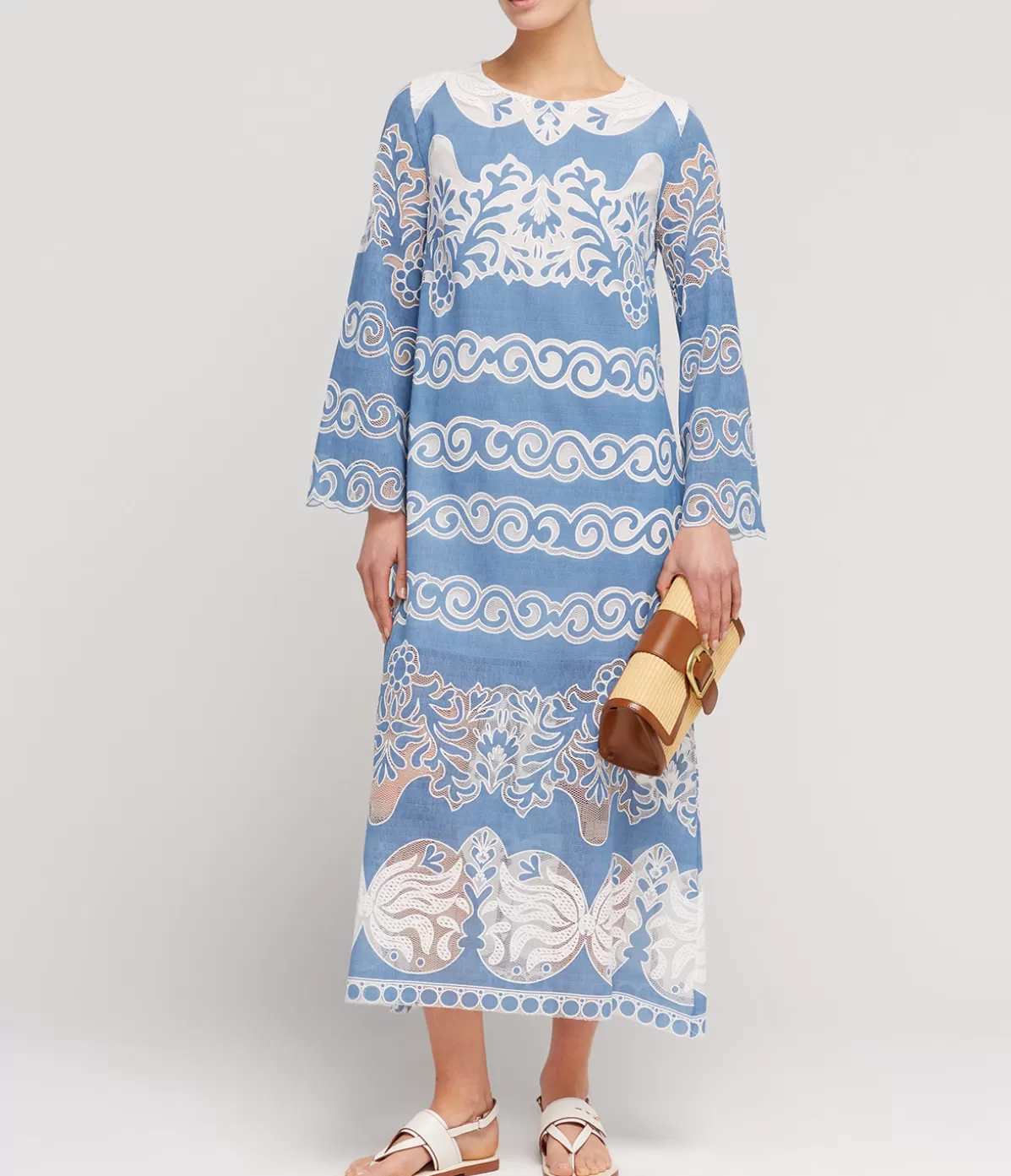 Borgo De Nor Serphina Lace Midi Dress in Denim Blue Flash Sale