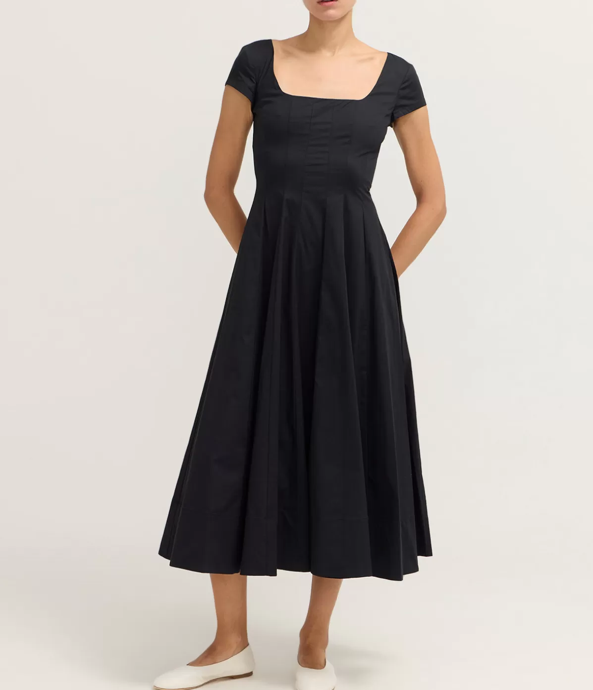 Staud Short Sleeve Wells Dress in Black Fashion