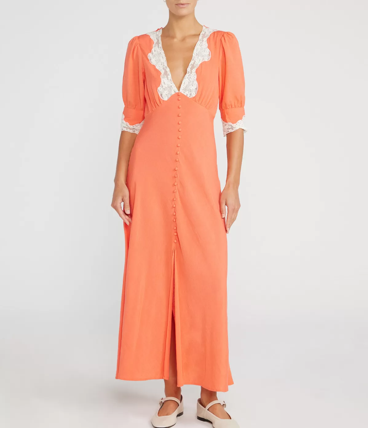 Rixo Simone Midi Dress in Coral New