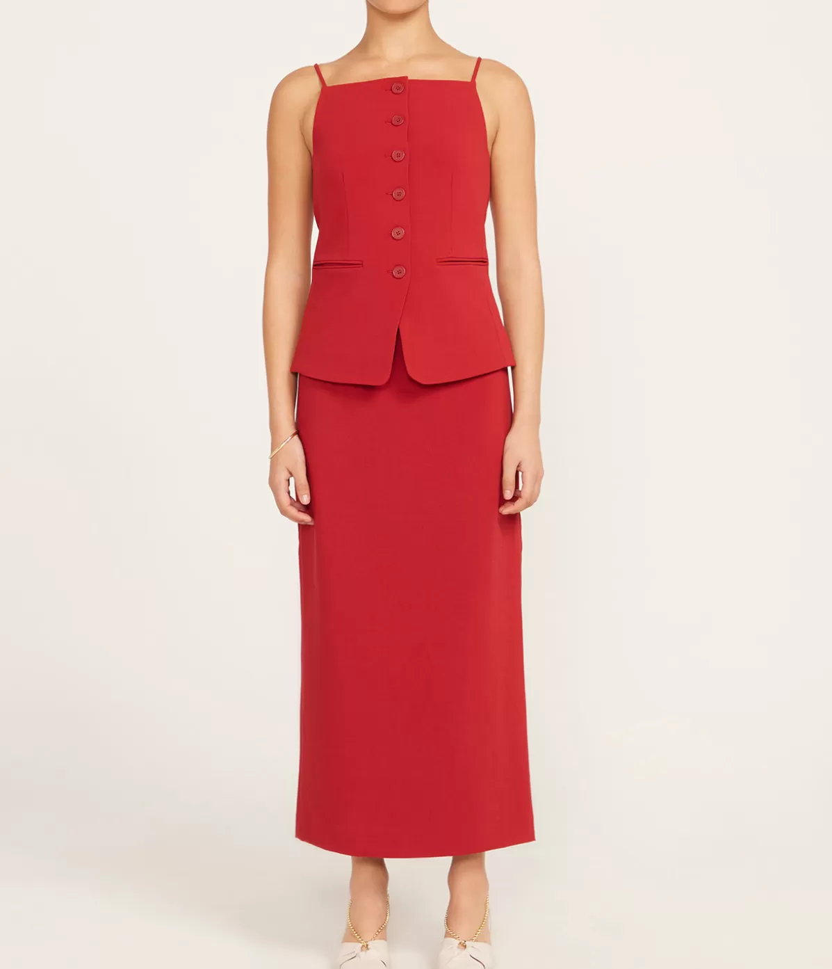 Staud Smith Midi Skirt in Rouge Fashion