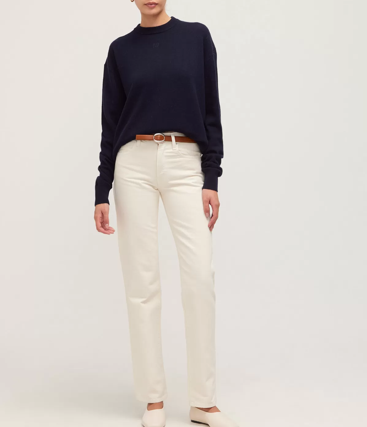 SLVRLAKE Sophie Long Mid Rise Straight Leg Jean in Cream Outlet