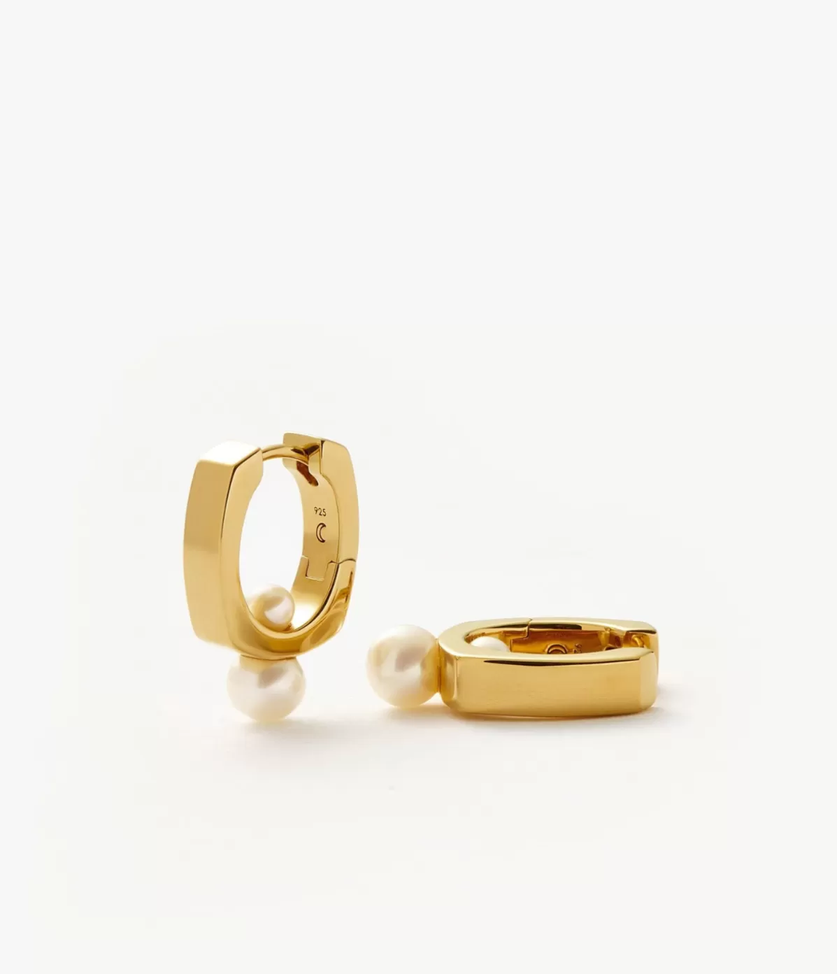 Missoma Square Button Pearl Small Hoop Earrings in Gold Store