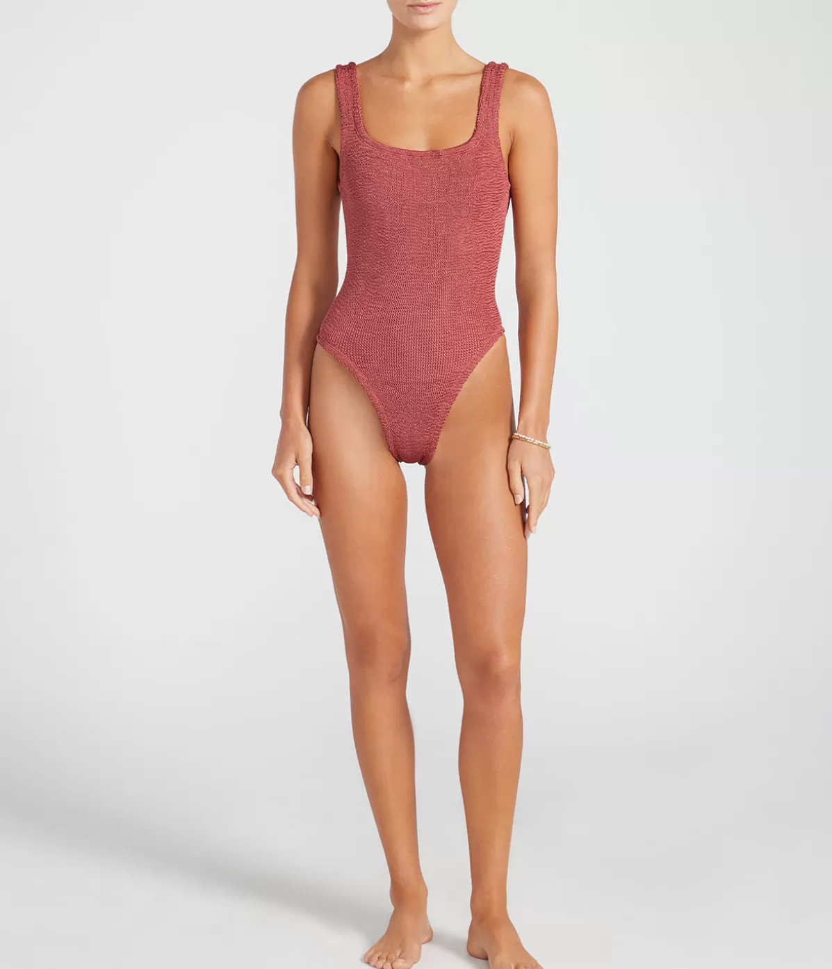 Hunza G Square Neck Swimsuit in Metallic Rosewood Best