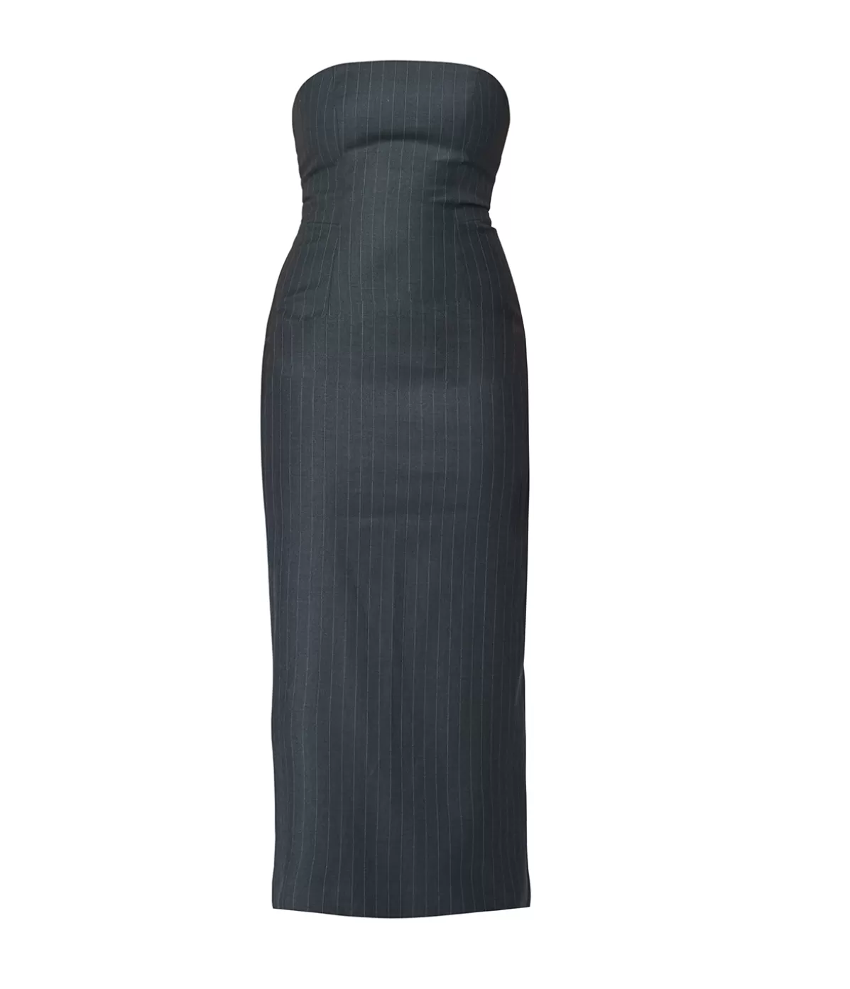 Wynn Hamlyn Tandi Wool Midi Dress in Grey Pinstripe Hot