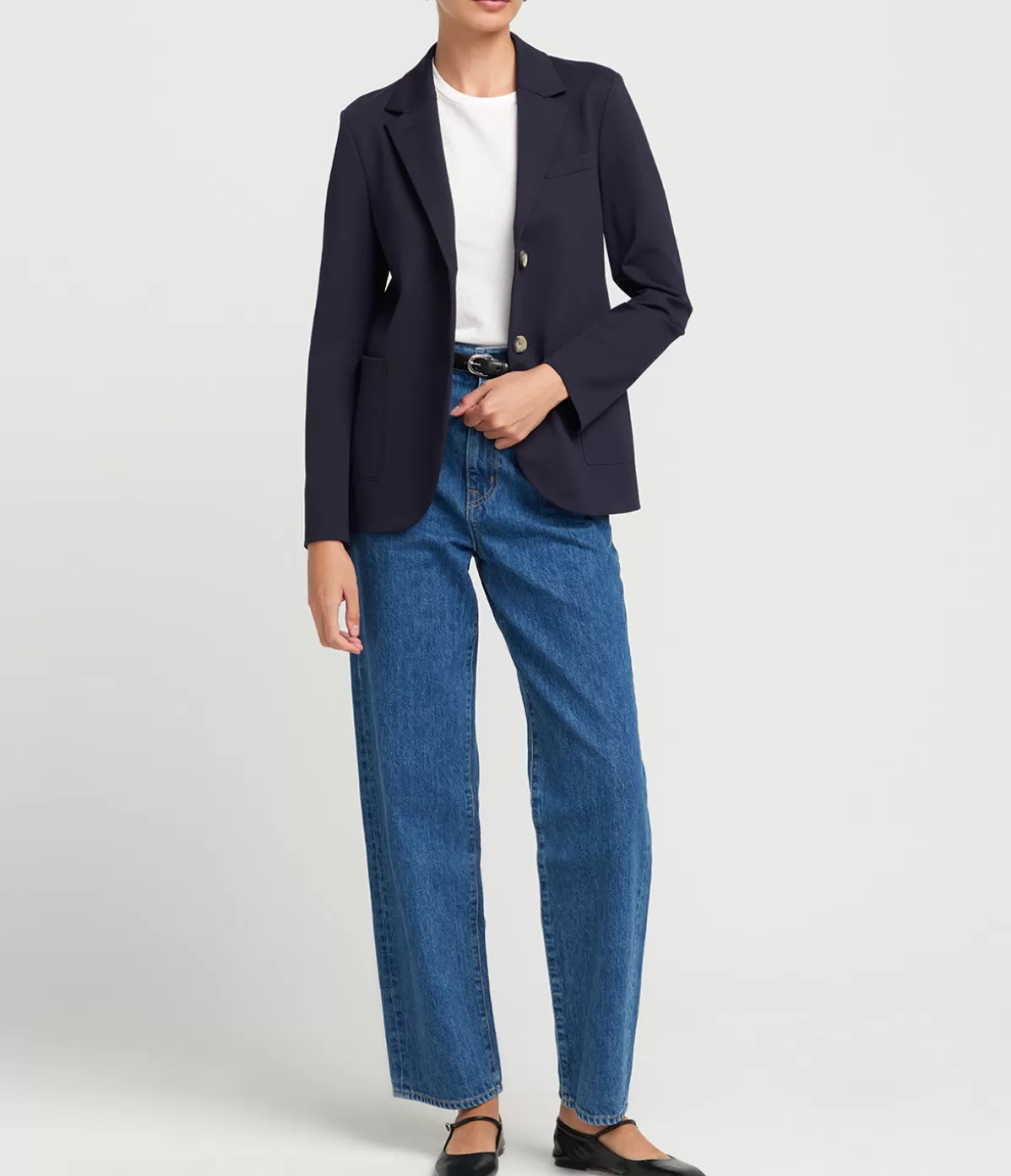 Harris Wharf London Techno Viscose Collard Blazer in Navy Store