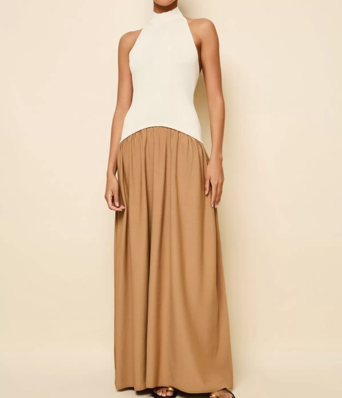 Solid and Striped The Halter Soglio Dress in Ecru Camel New