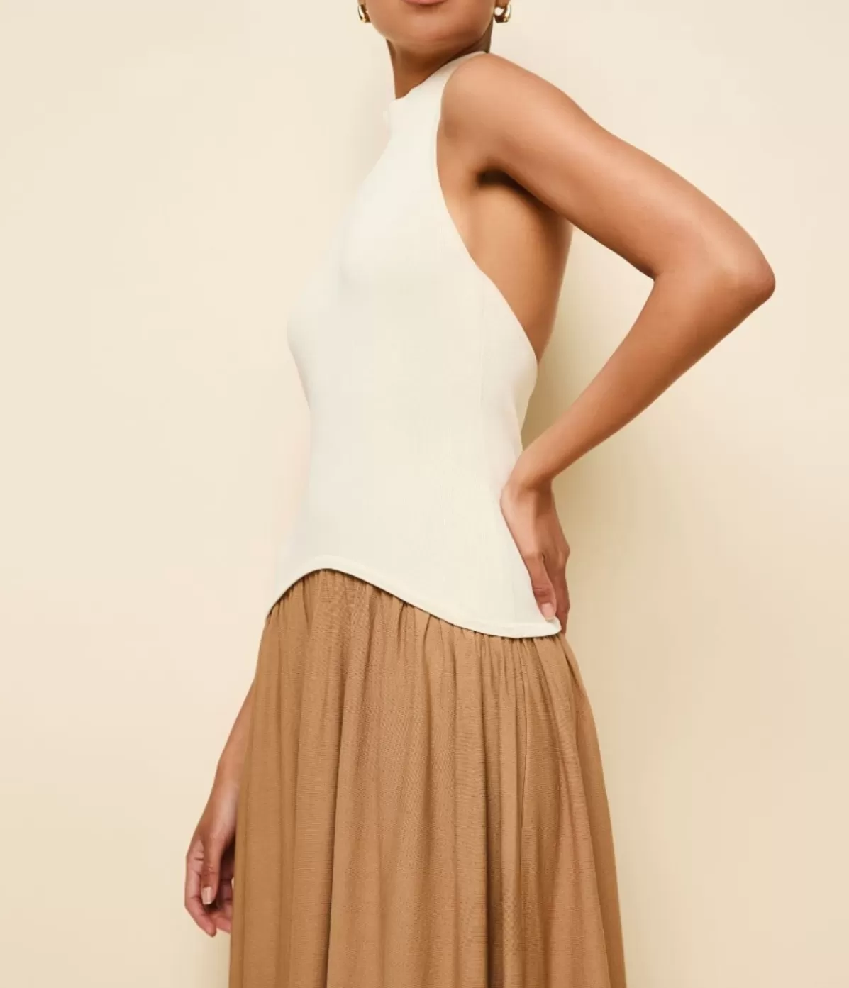 Solid and Striped The Halter Soglio Dress in Ecru Camel New