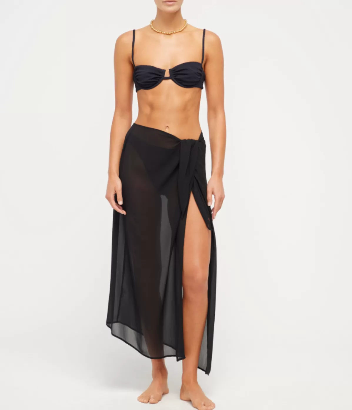 Anemos The Wrap Chiffon Midi Skirt Cover Up in Black Cheap