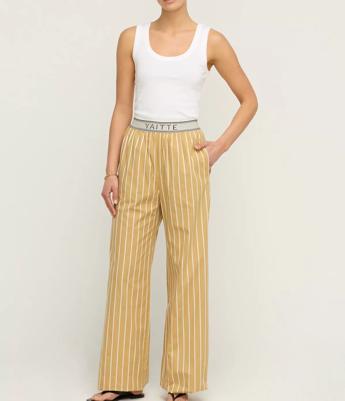 Yaitte Tulum Striped Trouser in Mustard Cheap