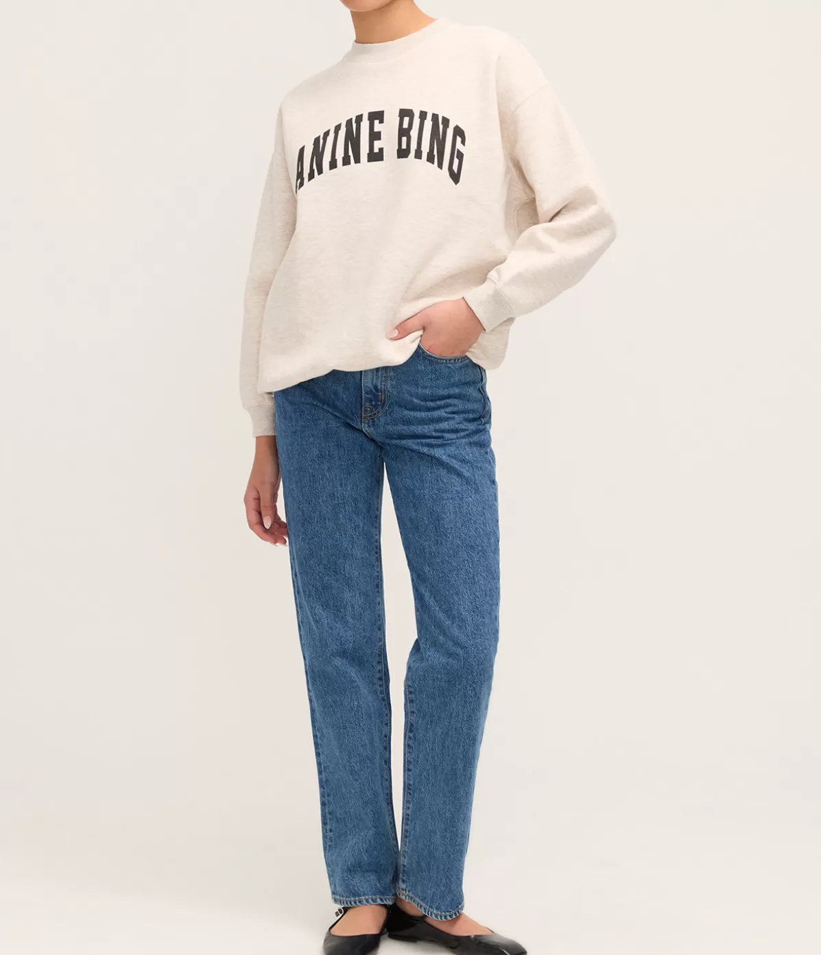 Anine Bing Tyler Sweatshirt in Oat Melange Flash Sale