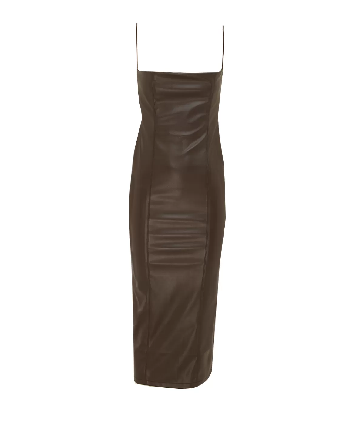 Aaizel Vegan Leather Open Back Midi Dress in Dark Brown Cheap