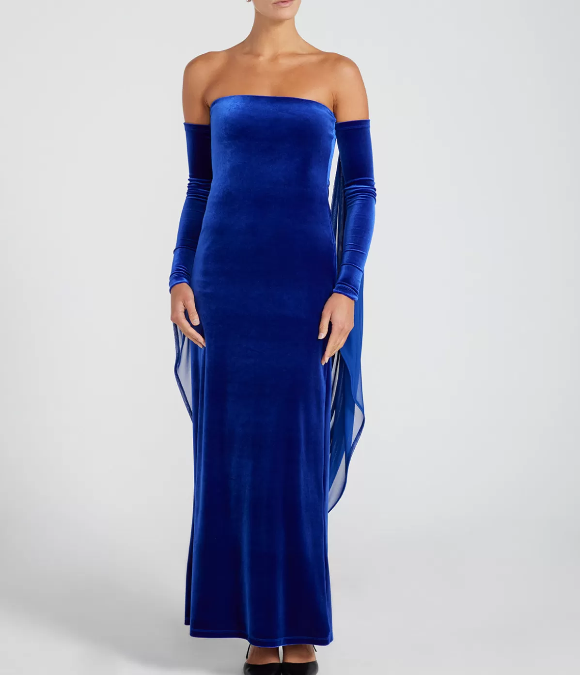 Michael Lo Sordo Velvet Strapless Maxi Dress in Blue Clearance