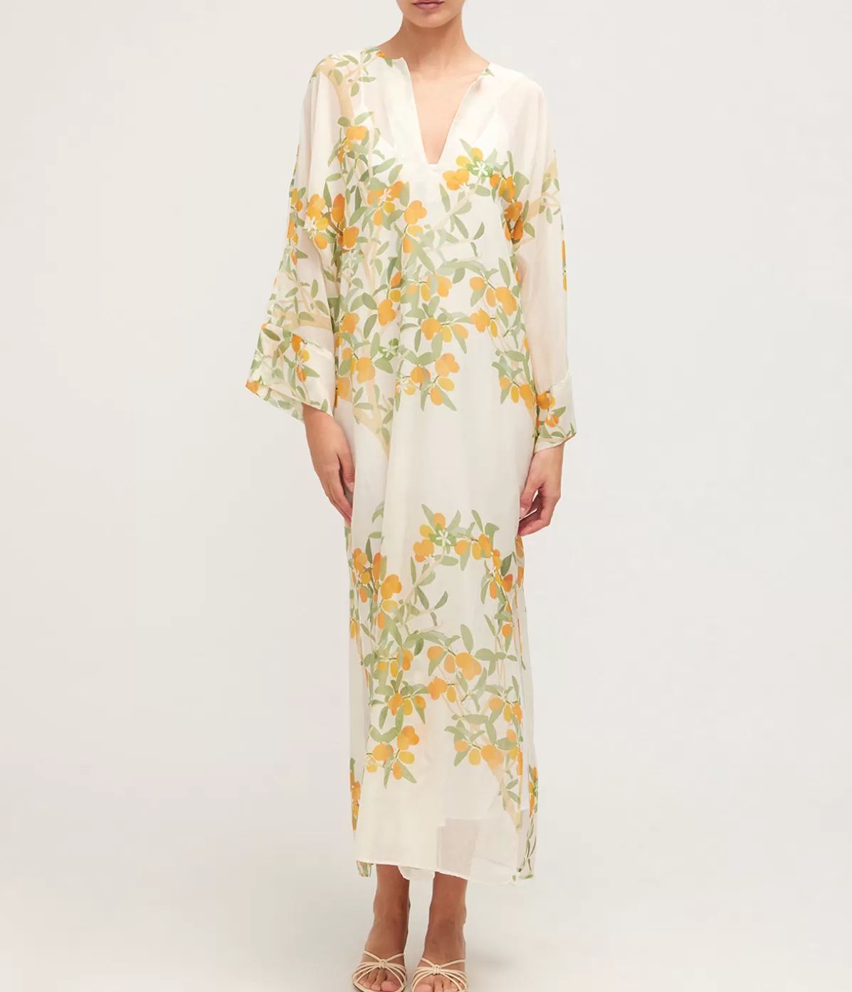 Bernadette V-Neck Maxi Kaftan Dress in Ivory Kumquat Store