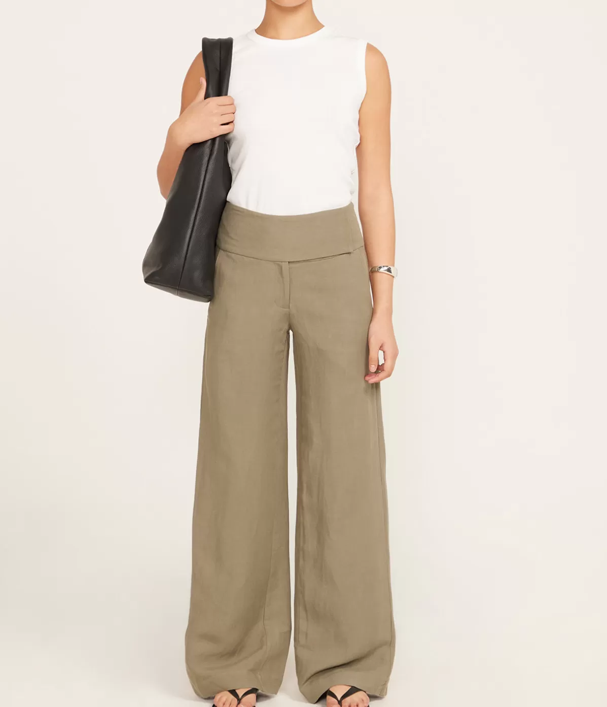 St Agni Wide Waistband Pants in Smokey Olive Flash Sale