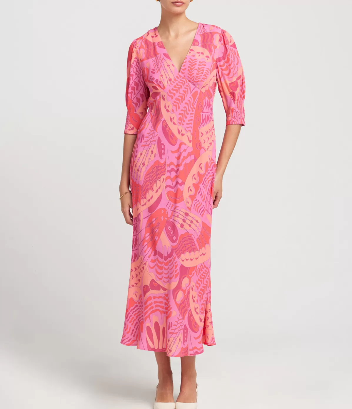 Rixo Zadie Short Sleeve Midi Dress in Butterfly Pink Online